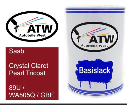 Saab, Crystal Claret Pearl Tricoat, 89U / WA505Q / GBE: 500ml Lackdose, von ATW Autoteile West.